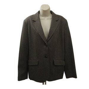 JM Collection Women's Blazer Size 16 Brown Herringbone 2-Buttoned Jacket Classic